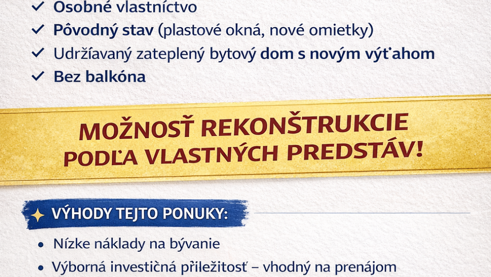 1-izbový byt na predaj – Nitra, Klokočina - BONUSY