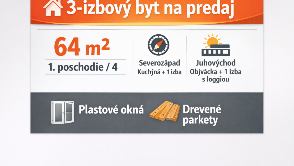 🏡 3-izbový byt na predaj – 64m2 - fajn obývateľný stav