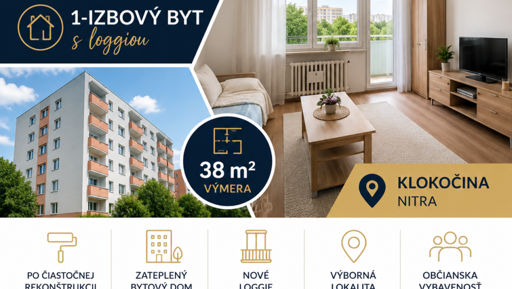 🏡 PRIPRAVUJEME DO PREDAJA | 1-izbový byt s loggiou | Klokočina, Nitra