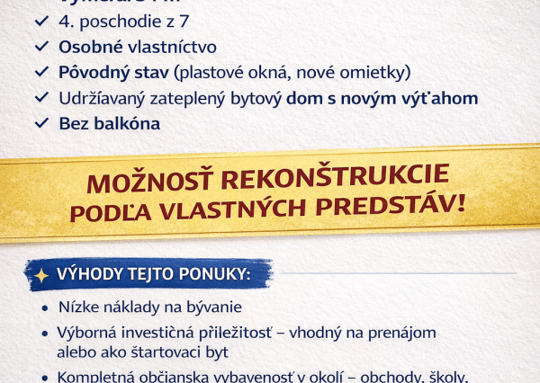 1-izbový byt na predaj – Nitra, Klokočina - BONUSY