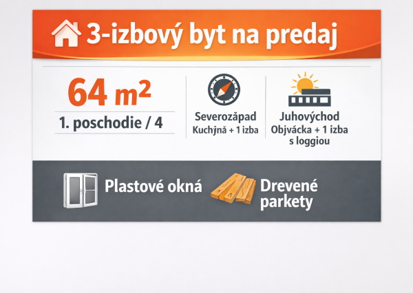 🏡 3-izbový byt na predaj – 64m2 - fajn obývateľný stav