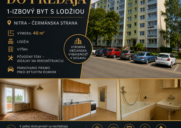 PRIPRAVUJEME NA PREDAJ | 1-izbový byt s lodžiou – Nitra, Čermánska strana